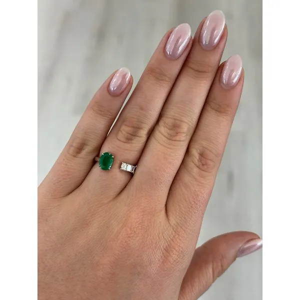 Emerald and Diamond Open Ring - 18K White Gold Image 5 SVS Fine Jewelry Oceanside, NY