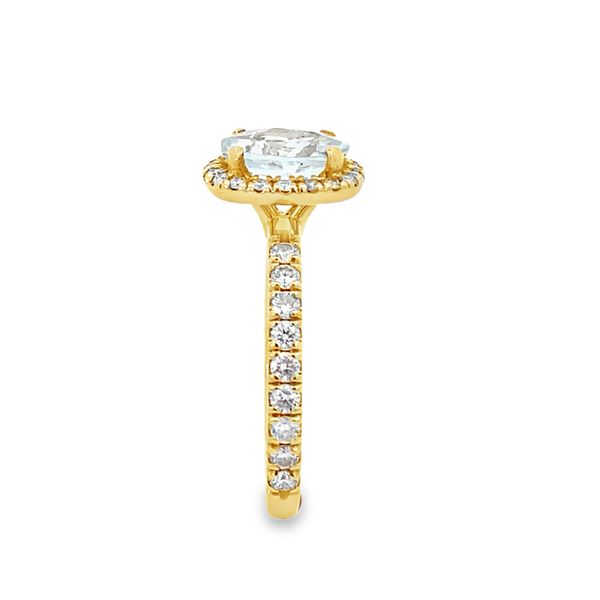 Round Aquamarine Diamond Halo Engagement Ring in 14k Yellow Gold Image 2 SVS Fine Jewelry Oceanside, NY