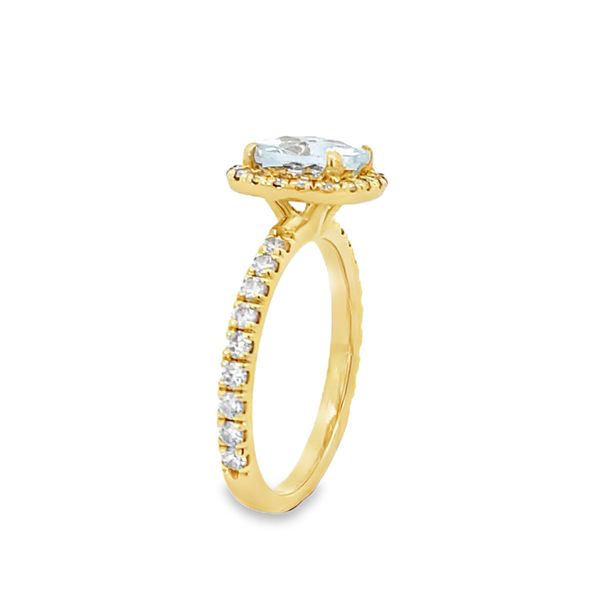 Round Aquamarine Diamond Halo Engagement Ring in 14k Yellow Gold Image 3 SVS Fine Jewelry Oceanside, NY