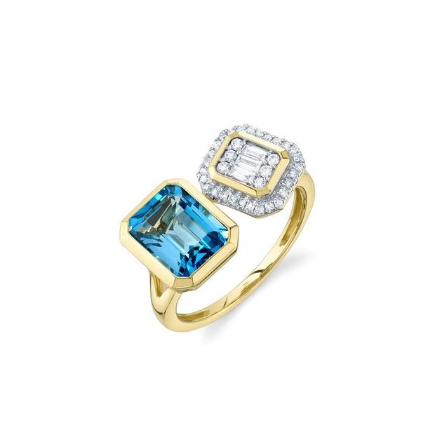 Shy Creation Yellow Gold, Diamond, & Blue Topaz Ring SVS Fine Jewelry Oceanside, NY