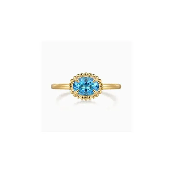 Gabriel & Co. Bujukan Yellow Gold & Blue Topaz Ring SVS Fine Jewelry Oceanside, NY