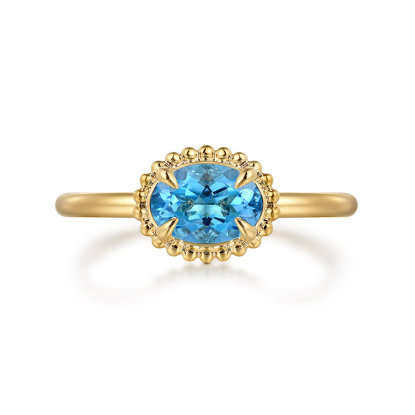 Gabriel & Co. Bujukan Yellow Gold & Blue Topaz Ring SVS Fine Jewelry Oceanside, NY