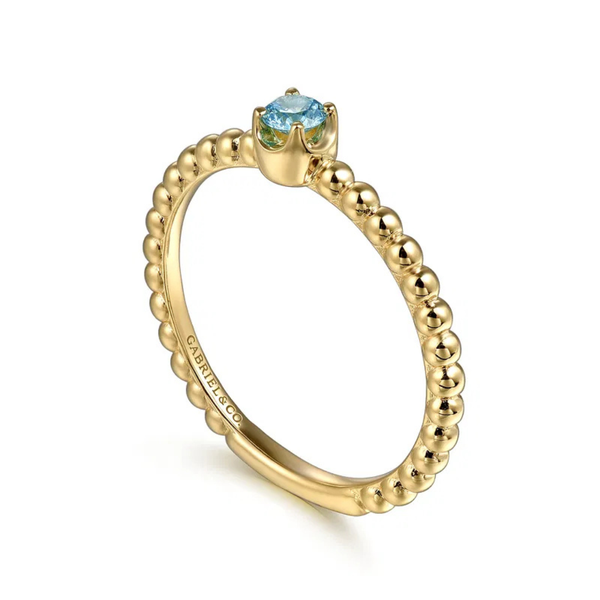 Gabriel & Co. Bujukan Yellow Gold & Blue Topaz Ring Image 3 SVS Fine Jewelry Oceanside, NY