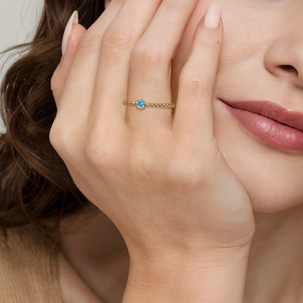 Gabriel & Co. Bujukan Yellow Gold & Blue Topaz Ring Image 5 SVS Fine Jewelry Oceanside, NY
