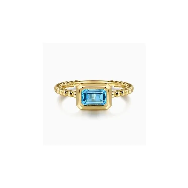 Gabriel & Co. Bujukan Yellow Gold And Blue Topaz Ring SVS Fine Jewelry Oceanside, NY