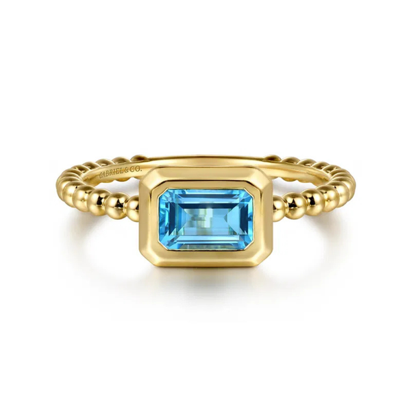 Gabriel & Co. Bujukan Yellow Gold And Blue Topaz Ring SVS Fine Jewelry Oceanside, NY