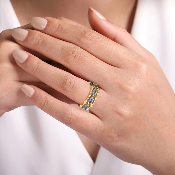 Gabriel & Co. Bujukan Yellow Gold & Blue Topaz Ring Image 5 SVS Fine Jewelry Oceanside, NY
