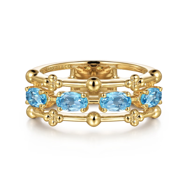 Gabriel & Co. Bujukan Yellow Gold & Blue Topaz Ring SVS Fine Jewelry Oceanside, NY