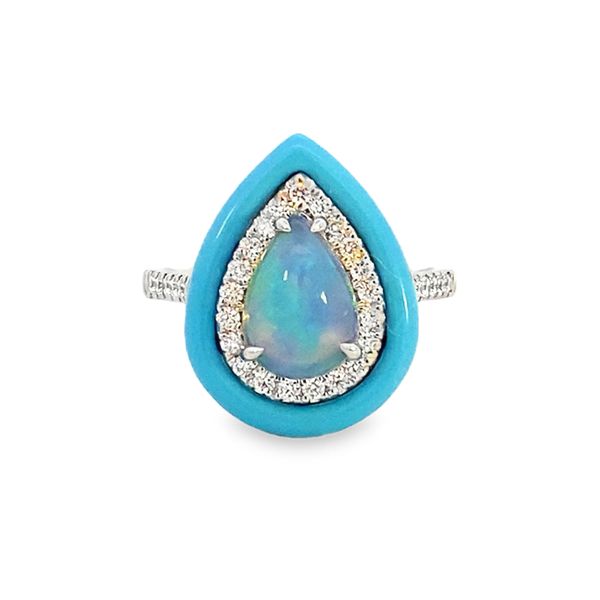 White Gold, Opal, Enamel, And Diamond Ring Image 2 SVS Fine Jewelry Oceanside, NY