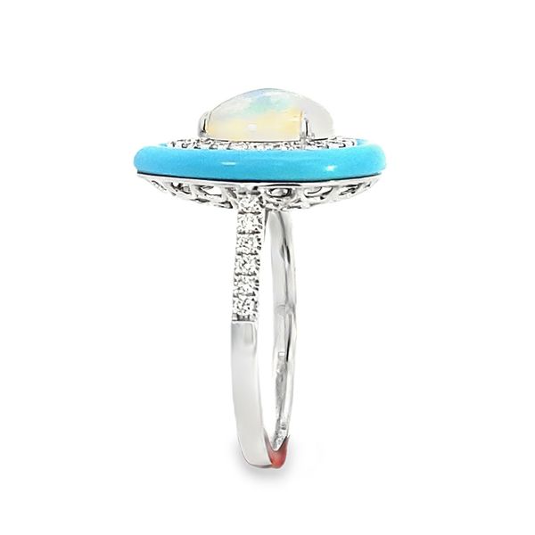 White Gold, Opal, Enamel, And Diamond Ring Image 3 SVS Fine Jewelry Oceanside, NY