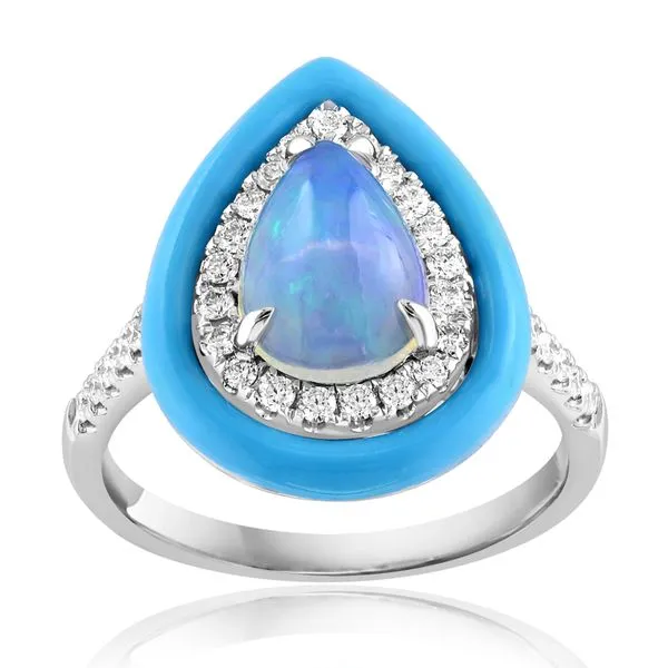 White Gold, Opal, Enamel, And Diamond Ring SVS Fine Jewelry Oceanside, NY