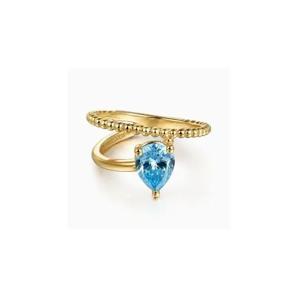 Gabriel & Co. Bujukan Yellow Gold And Blue Topaz Ring SVS Fine Jewelry Oceanside, NY