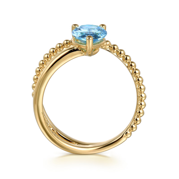 Gabriel & Co. Bujukan Yellow Gold And Blue Topaz Ring Image 2 SVS Fine Jewelry Oceanside, NY