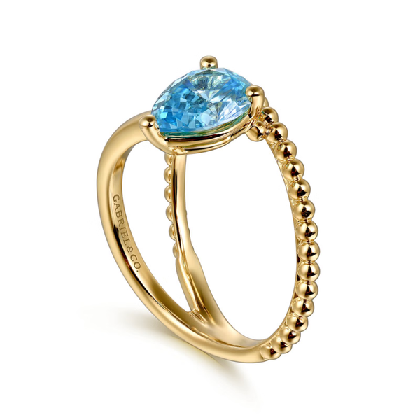 Gabriel & Co. Bujukan Yellow Gold And Blue Topaz Ring Image 3 SVS Fine Jewelry Oceanside, NY