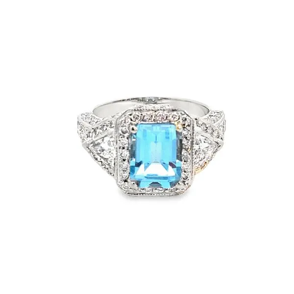 White Gold, Diamond, & Blue Topaz Ring, Size 7.5 SVS Fine Jewelry Oceanside, NY