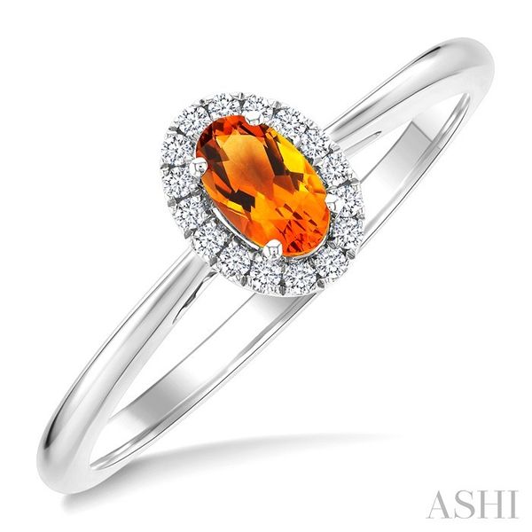 White Gold Oval Citrine Halo Diamond Ring SVS Fine Jewelry Oceanside, NY