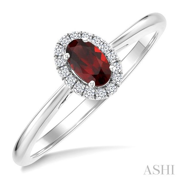 White Gold Oval Garnet Halo Diamond Ring SVS Fine Jewelry Oceanside, NY