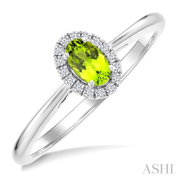 White Gold Oval Peridot Halo Diamond Ring SVS Fine Jewelry Oceanside, NY