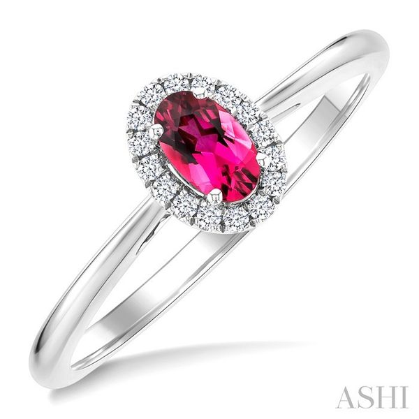 White Gold Oval Pink Tourmaline Halo Diamond Ring SVS Fine Jewelry Oceanside, NY