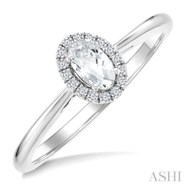 White Gold Oval White Topaz Halo Diamond Ring SVS Fine Jewelry Oceanside, NY