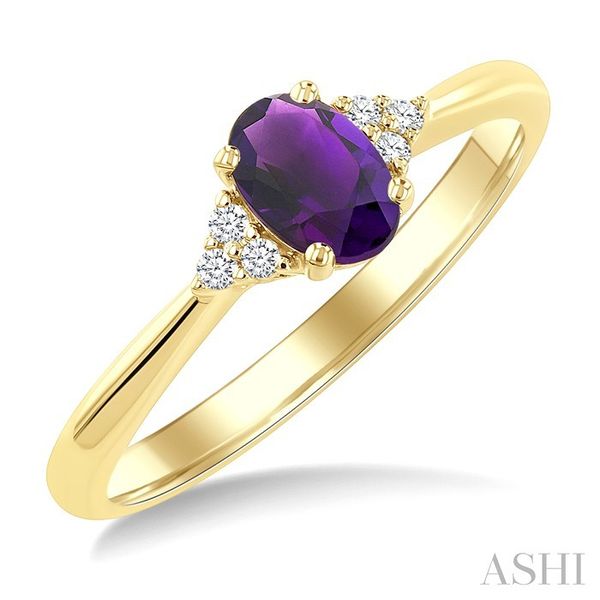 Yellow Gold Oval Amethyst & Diamond Ring SVS Fine Jewelry Oceanside, NY
