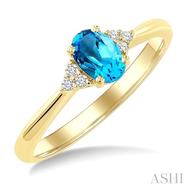 Yellow Gold Oval Blue Topaz & Diamond Ring SVS Fine Jewelry Oceanside, NY