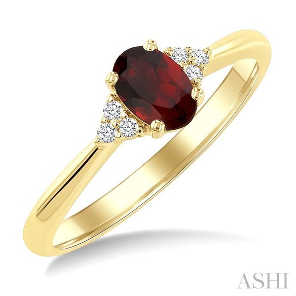 Yellow Gold Oval Garnet & Diamond Ring SVS Fine Jewelry Oceanside, NY