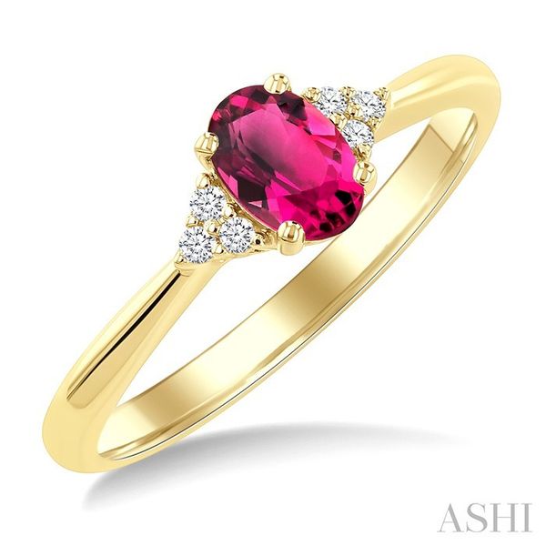 Yellow Gold Oval Pink Tourmaline & Diamond Ring SVS Fine Jewelry Oceanside, NY