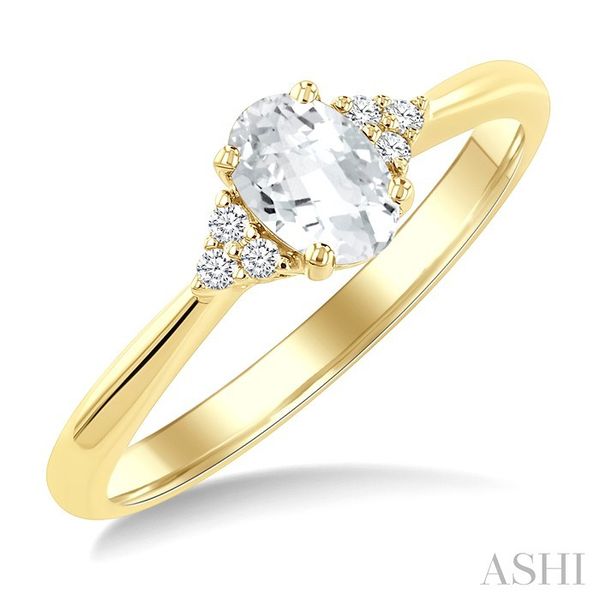 Yellow Gold Oval White Topaz & Diamond Ring SVS Fine Jewelry Oceanside, NY