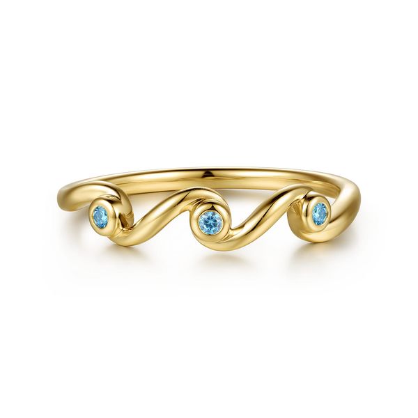 Gabriel & Co. Stackable Yellow Gold And Blue Topaz Ring SVS Fine Jewelry Oceanside, NY