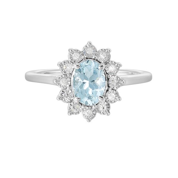 Sterling Silver, Diamond, And Aquamarine Halo Ring SVS Fine Jewelry Oceanside, NY