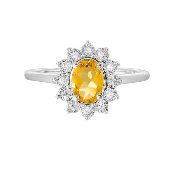 Sterling Silver, Diamond, And Citrine Halo Ring SVS Fine Jewelry Oceanside, NY