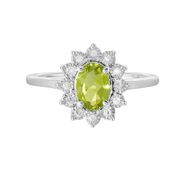Sterling Silver, Diamond, And Created Peridot Halo Ring SVS Fine Jewelry Oceanside, NY