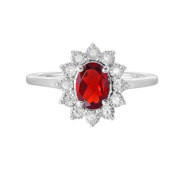 Sterling Silver, Diamond, And Garnet Halo Ring SVS Fine Jewelry Oceanside, NY