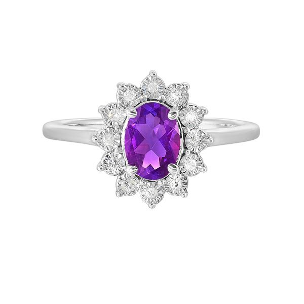 Sterling Silver, Diamond, And Amethyst Halo Ring SVS Fine Jewelry Oceanside, NY