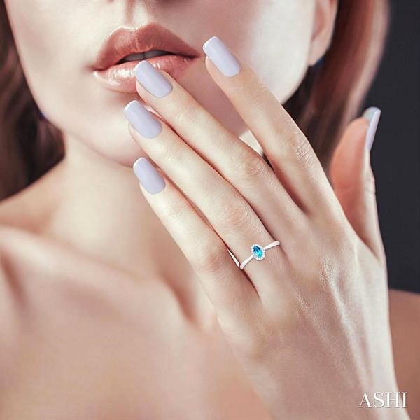 White Gold Oval Blue Topaz Halo Diamond Ring Image 2 SVS Fine Jewelry Oceanside, NY