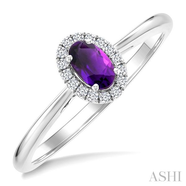 White Gold Oval Amethyst Halo Diamond Ring SVS Fine Jewelry Oceanside, NY