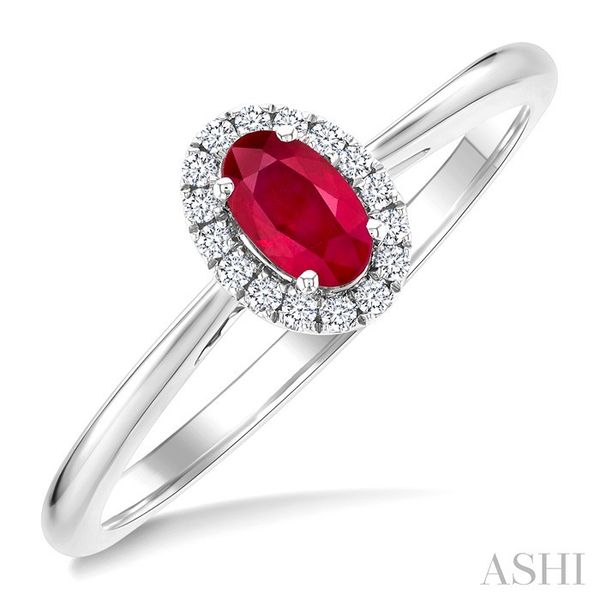 White Gold Oval Ruby Halo Diamond Ring SVS Fine Jewelry Oceanside, NY
