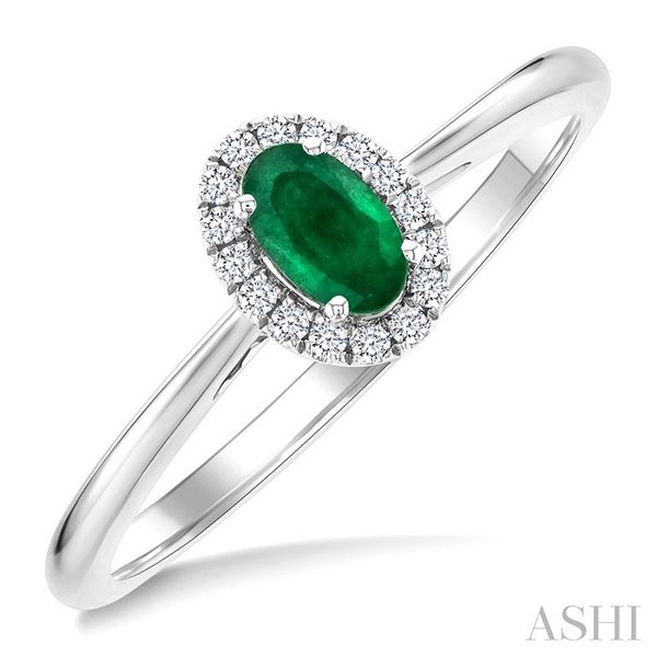White Gold Oval Emerald Halo Diamond Ring SVS Fine Jewelry Oceanside, NY
