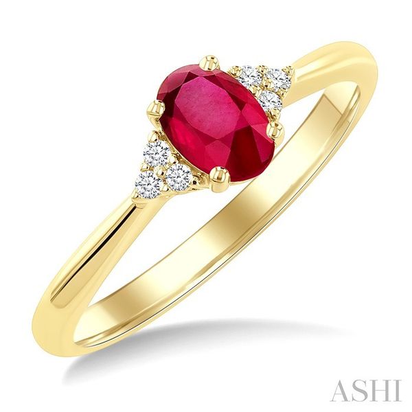 Yellow Gold Oval Ruby & Diamond Ring SVS Fine Jewelry Oceanside, NY