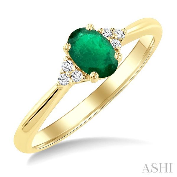 Yellow Gold Oval Emerald & Diamond Ring SVS Fine Jewelry Oceanside, NY