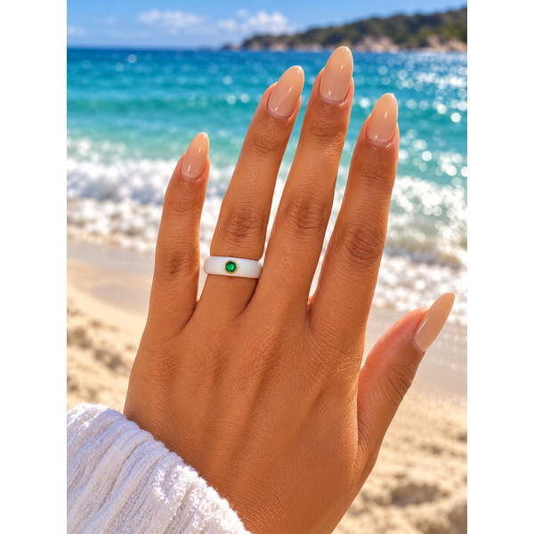 Casual Carats May Birthstone Emerald White Silicone Ring, 14K Yellow Gold Image 3 SVS Fine Jewelry Oceanside, NY