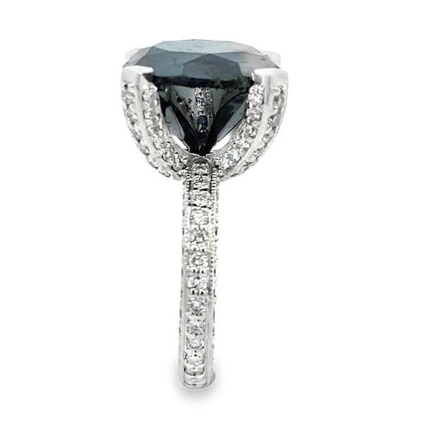 Black Diamond Engagement Ring, 10.30ct Center, Pavé Shank, 18K White Gold, 11.88ctw Image 3 SVS Fine Jewelry Oceanside, NY