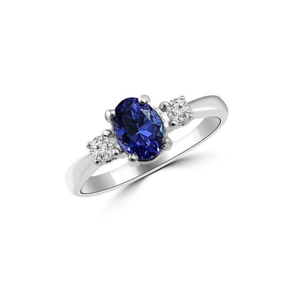 White Gold, Diamond and Tanzanite Oval 3-Stone Engagement Ring SVS Fine Jewelry Oceanside, NY