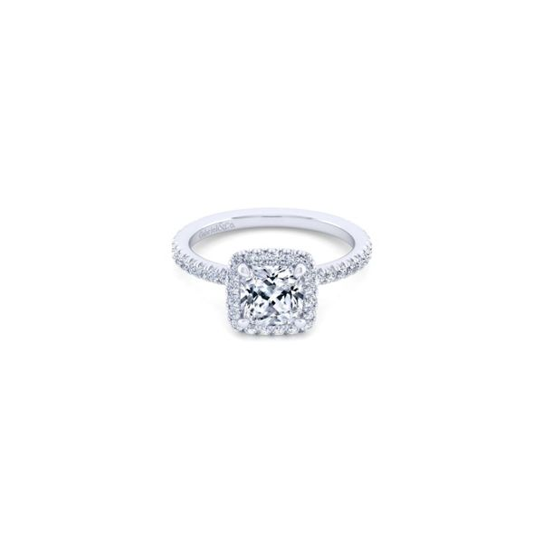 Gabriel & Co. ** LAB GROWN ** White Gold Cushion Halo Engagement Ring SVS Fine Jewelry Oceanside, NY