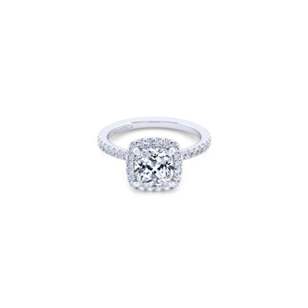 Gabriel & Co. ** LAB GROWN ** White Gold Cushion Halo Engagement Ring SVS Fine Jewelry Oceanside, NY