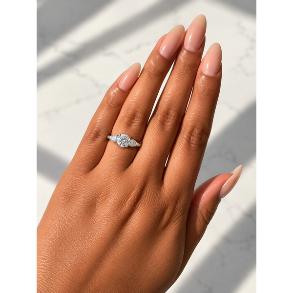 Forevermark Three Stone Engagement Ring, Pear Sides, Platinum, 1.11ctw Image 4 SVS Fine Jewelry Oceanside, NY
