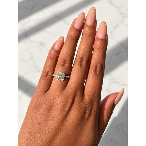 Fancy Intense Yellow Cushion Diamond Halo Engagement Ring, GIA Graded, 18K Two-Tone, 1.17ctw Image 4 SVS Fine Jewelry Oceanside, NY