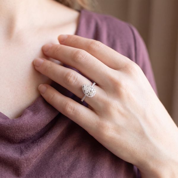 A.JAFFE Pear Halo Engagement Ring, 0.72ct GIA Center, 14K White Gold, 1.50ctw Image 4 SVS Fine Jewelry Oceanside, NY