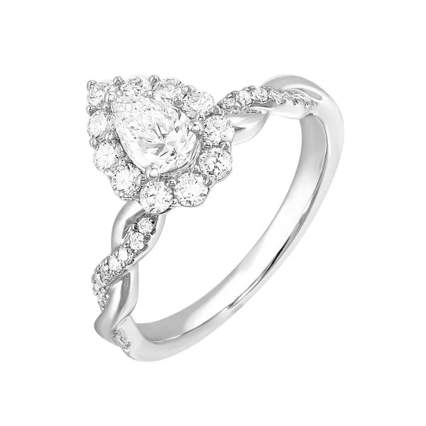 Lab Grown Pear Shaped Diamond Halo Engagement Ring, .92ctw